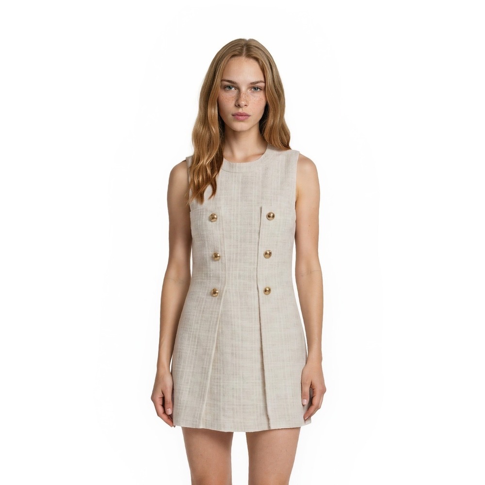 Julie Brown NYC Cream Gold Metallic Tweed Shift Dress Women's Size 8 Mini